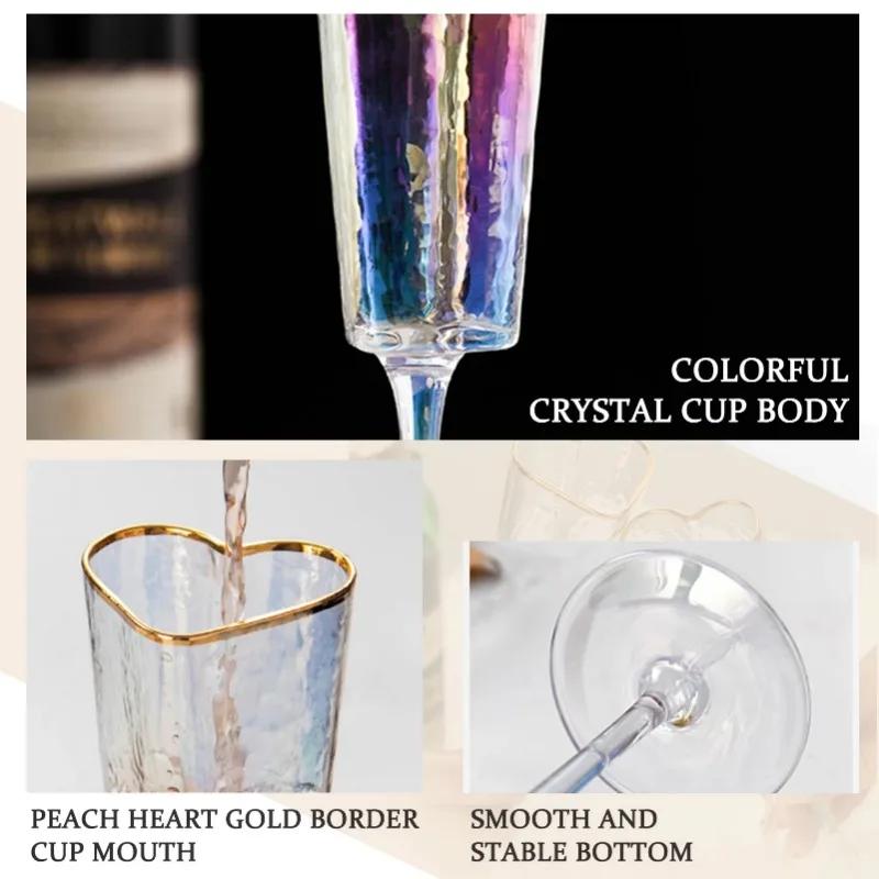 Fashion Golden Rimmed Heart Shaped Glass Goblet Durable Wine Drinking Glass For Home Party Club