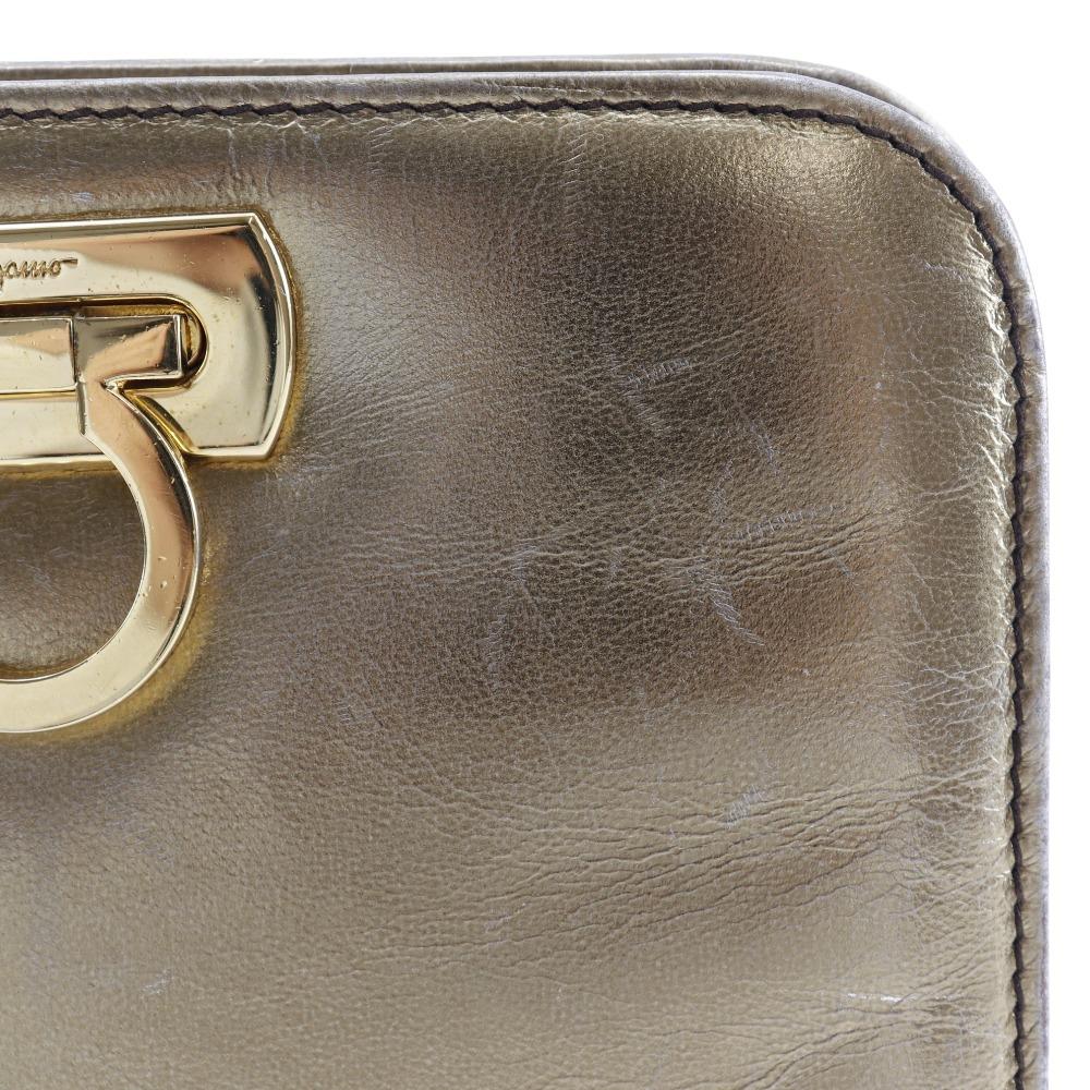 Salvatore Ferragamo ChainShoulder Shoulder Bag AQ214734 Gancini 2-way Clutch Gold Calfskin Women Used