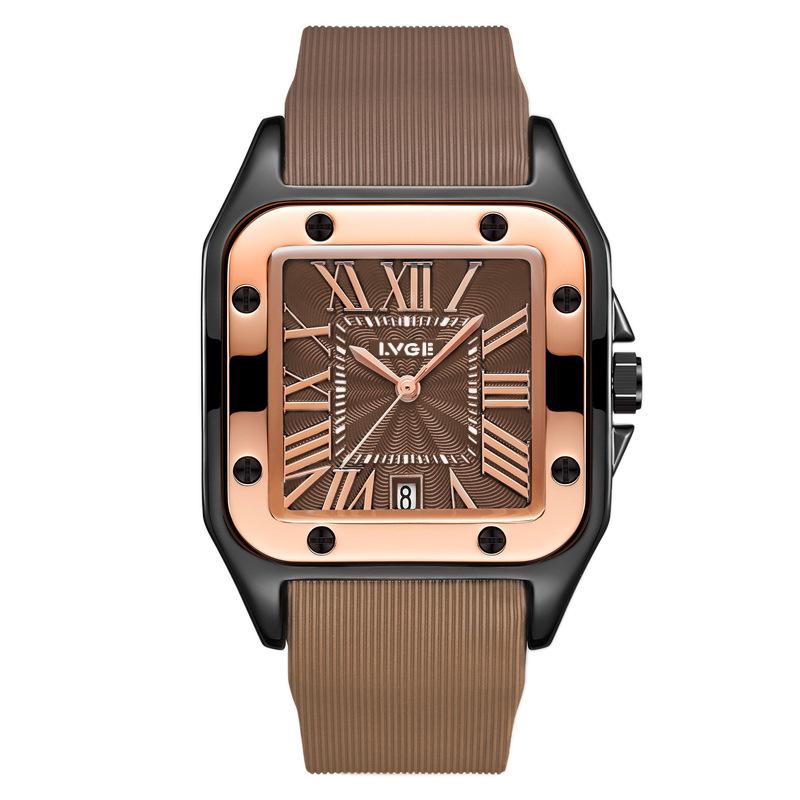 

Модные новые простые календарные ретро римские кварцевые часы Niche Square Casual Silicone Band Watch