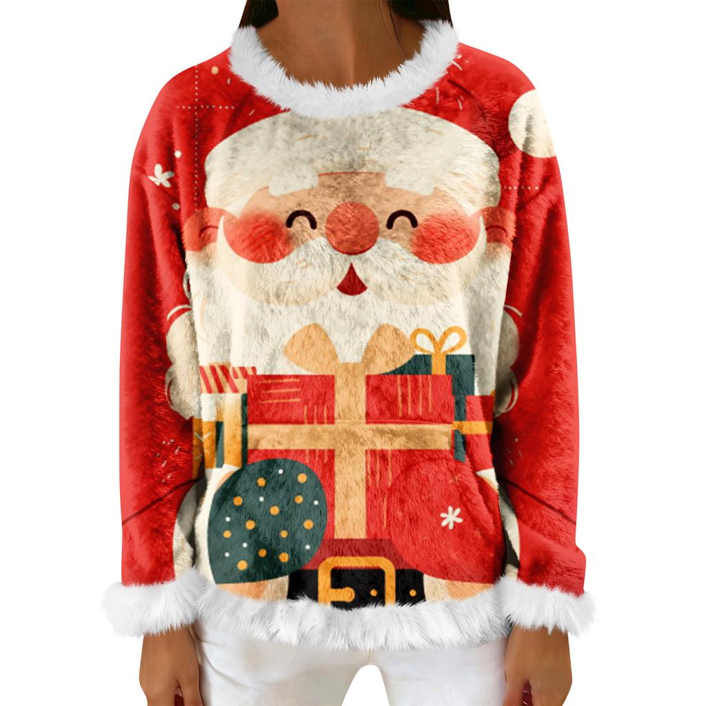 Women's Casual Fleece Sweatshirt  Long-Sleeve Round  Neck Casual Comfortable Loose-Fit Lightweight Women's Flannel Sweatshirt