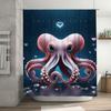Stylish Octopus Shower Curtain with Heart Print for Bathroom Decor Blue, Pink, White Black Waterproof Fabric with Hooks Set