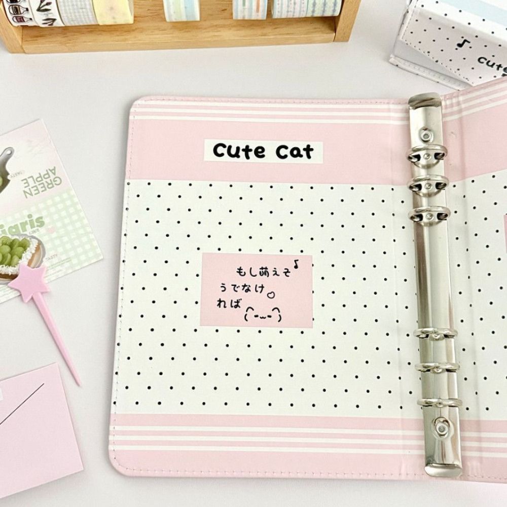 PU Leather Loose-leaf Notebook Polka Dot Cat Photocard Protector Kawaii Photo Album  School Office
