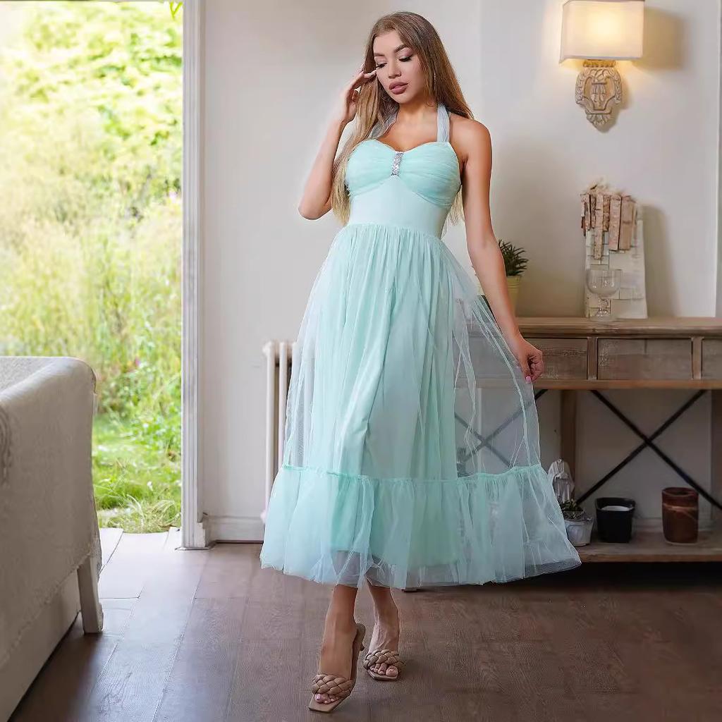 Women's Clothing, Wedding Dress Bridesmaid Dress Lace Up Sexy Mesh Dress Princess Dress Performance Medium Dress