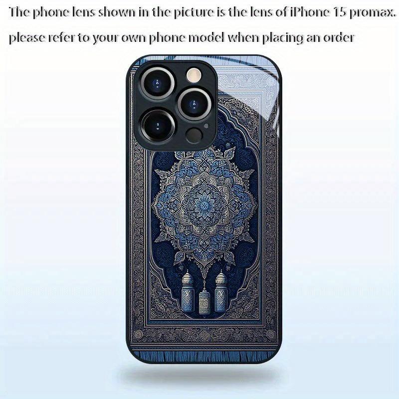 Blue carpet patterned glass phone case suitable for iPhone 17 16 15 14 13 12 11 Pro/Max/Plus shockproof back cover