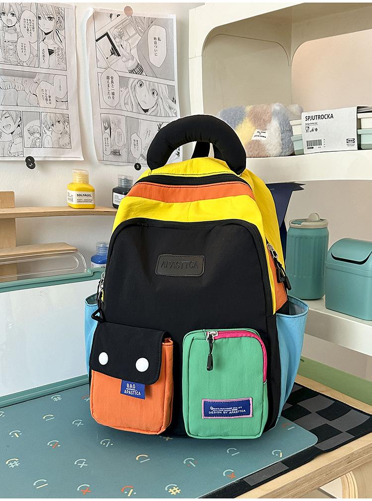Schoolbag Vibrant Colorful Contrast Color Splicing School Bag Junior High School Student High Saturation Multi-layer Storage Campus Commuter Versatile
