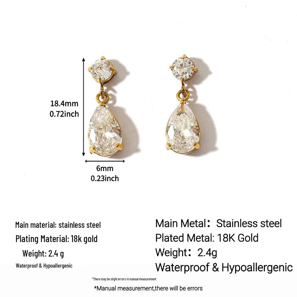18K Gold-Plated Stainless & Titanium Steel Zirconia Stud Earrings - Waterproof & High-End European-American Design for Women