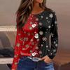 Women's 3D Gradient Striped Santa Claus Head Print Round Neck Long-sleeved T-shirt Top