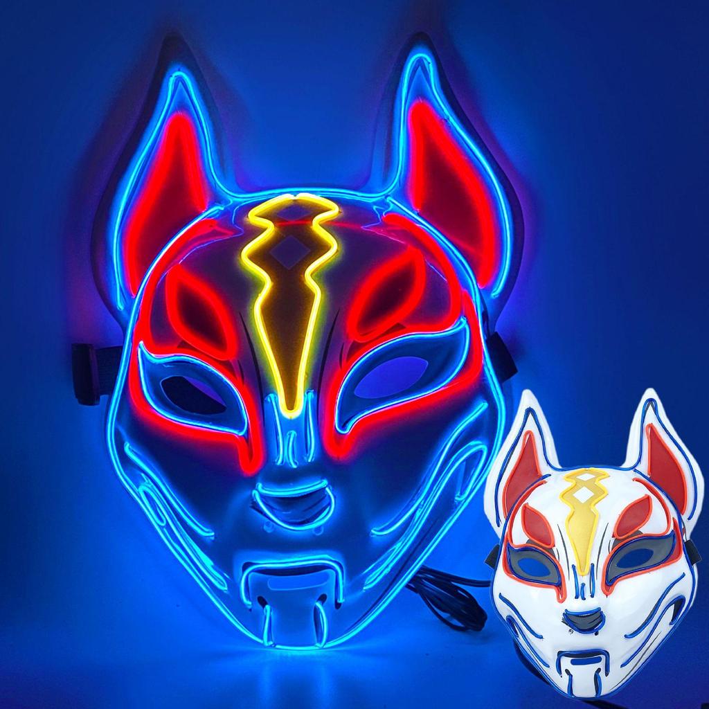 LED Luminous Fox Mask - Anime-Inspired Cat Face, Cold Light Flash for Halloween