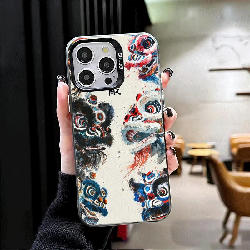 Lion Dance Ink Wash Soft Phone Case for iPhone 15 16 17 Pro Max 17Air 16E 14 Plus 13 12 Mini Shockproof Cover Back Shell