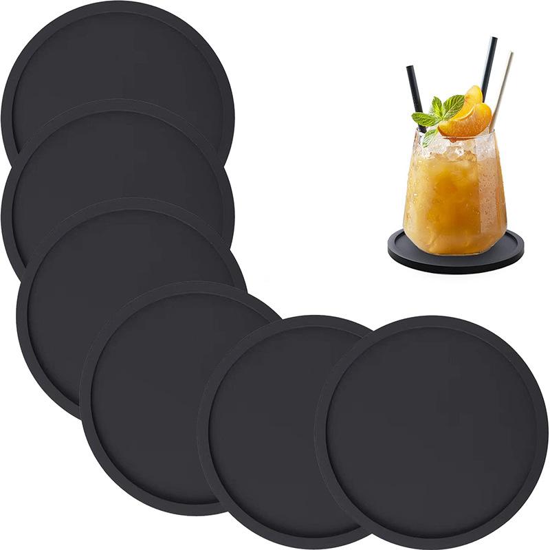 Non Slip Silicone Drink Coasters Large Black Cup Coaster Set For Outdoor Drinks Anti Stain & Heat Resistant - Cup Tab