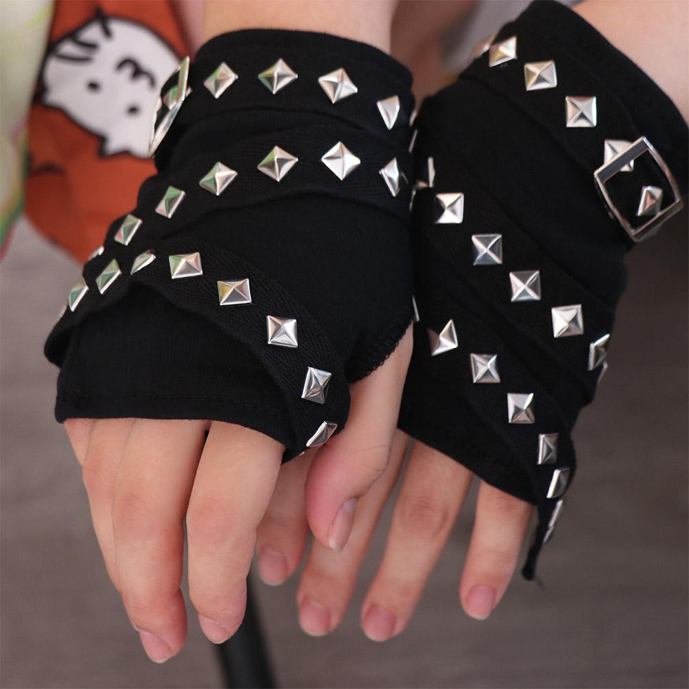 Hip hop Fingerless Gloves Rope Cross Short Arm Warmer Elastic Rivet Gloves  Cosplay