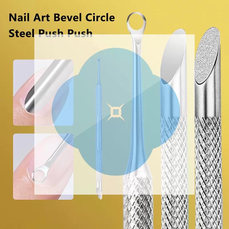 Double-Headed Stainless Steel Cuticle Remover Nail Pusher Exfoliating Prep Tool Clean Dead Skin Circle Bevel Shovel Manicure Pen