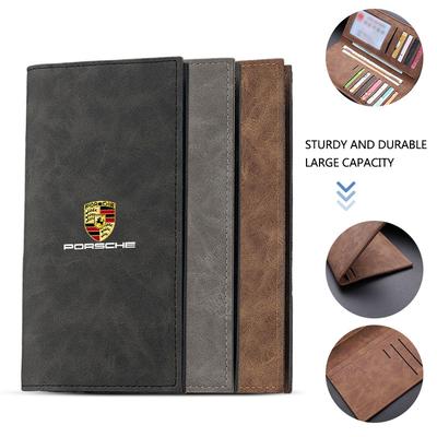 Leather Car ID Credit Card Holder Men Minimalist Wallet For Cayenne Panamera Macan Boxster Cayman 718 911 Sticker