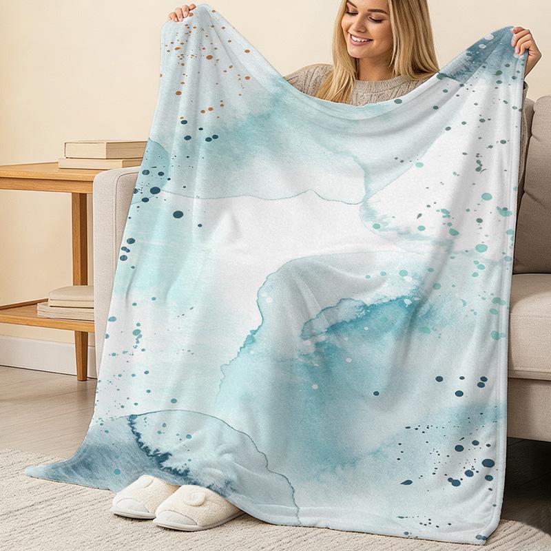 Flannel Print Blanket: Soft Skin-Friendly Minimalist Watercolor Design, Cozy Home Decor Ideal for Christmas & Halloween