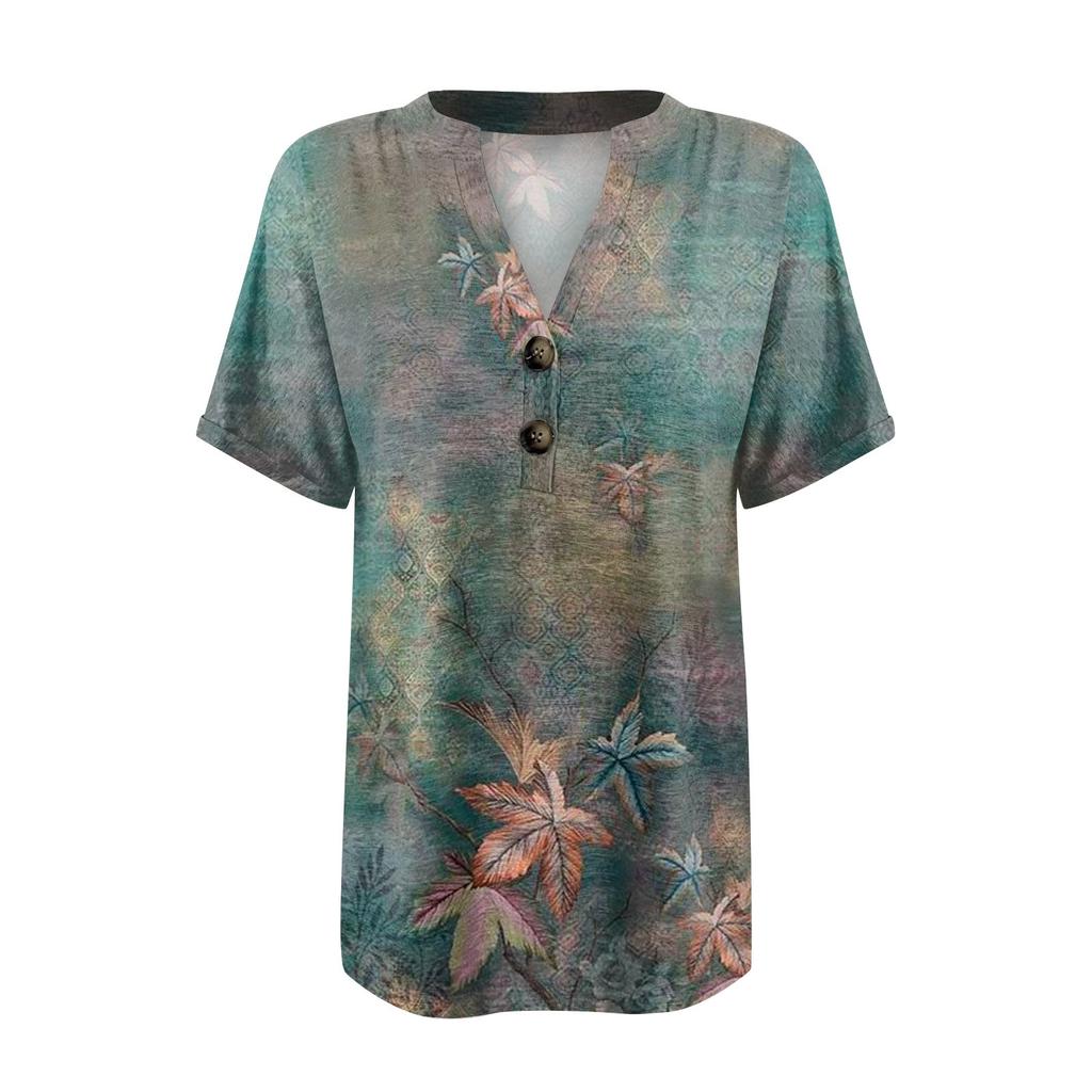 Women's Shirt Blouse Button Vintage  Print Short Sleeve Casual Basic Top Pullover