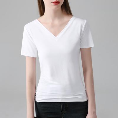 Short-sleeved T-shirt for Women In Summer New European Women's Solid Color T-shirt Temperament Deep V Backless Waist Top