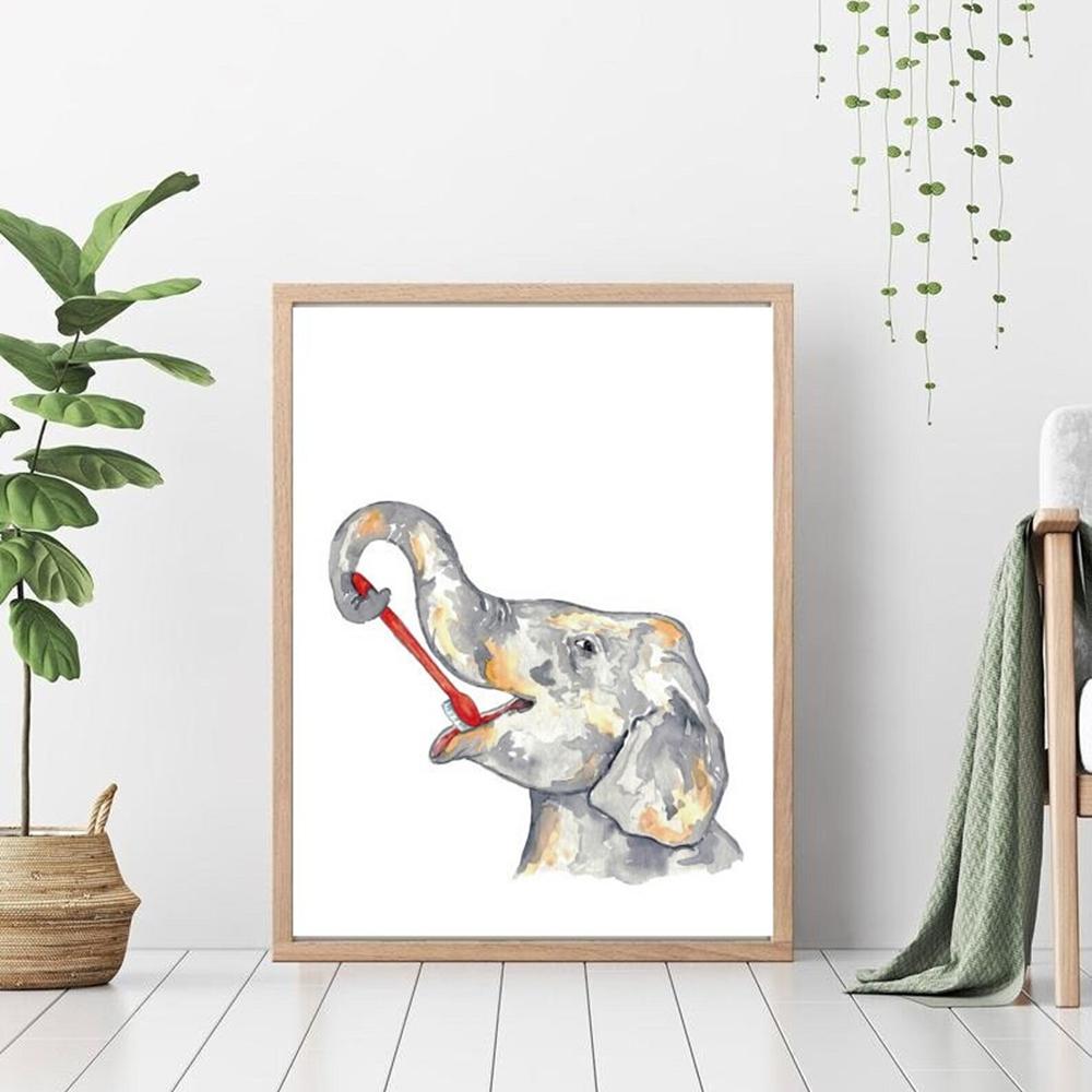 Tierbürste Zähne Wandbild Aquarellkunst Poster Druck Niedliches Faultier Vogel Lama Kind Kinderzimmer Wand Leinwandgemälde Badezimmer Heimdekor