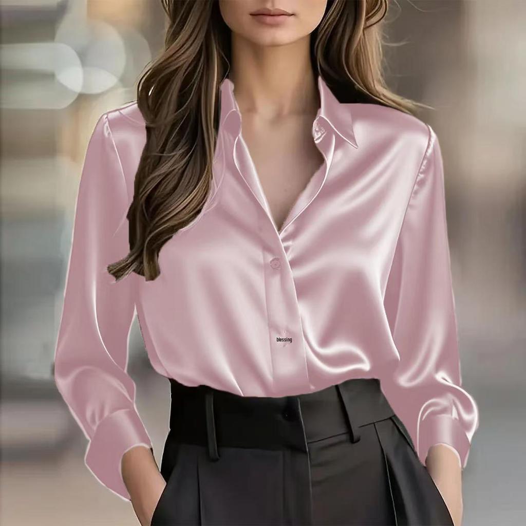 Autumn 2025 Elegant Satin Long Sleeve Button-Down Women's Shirt