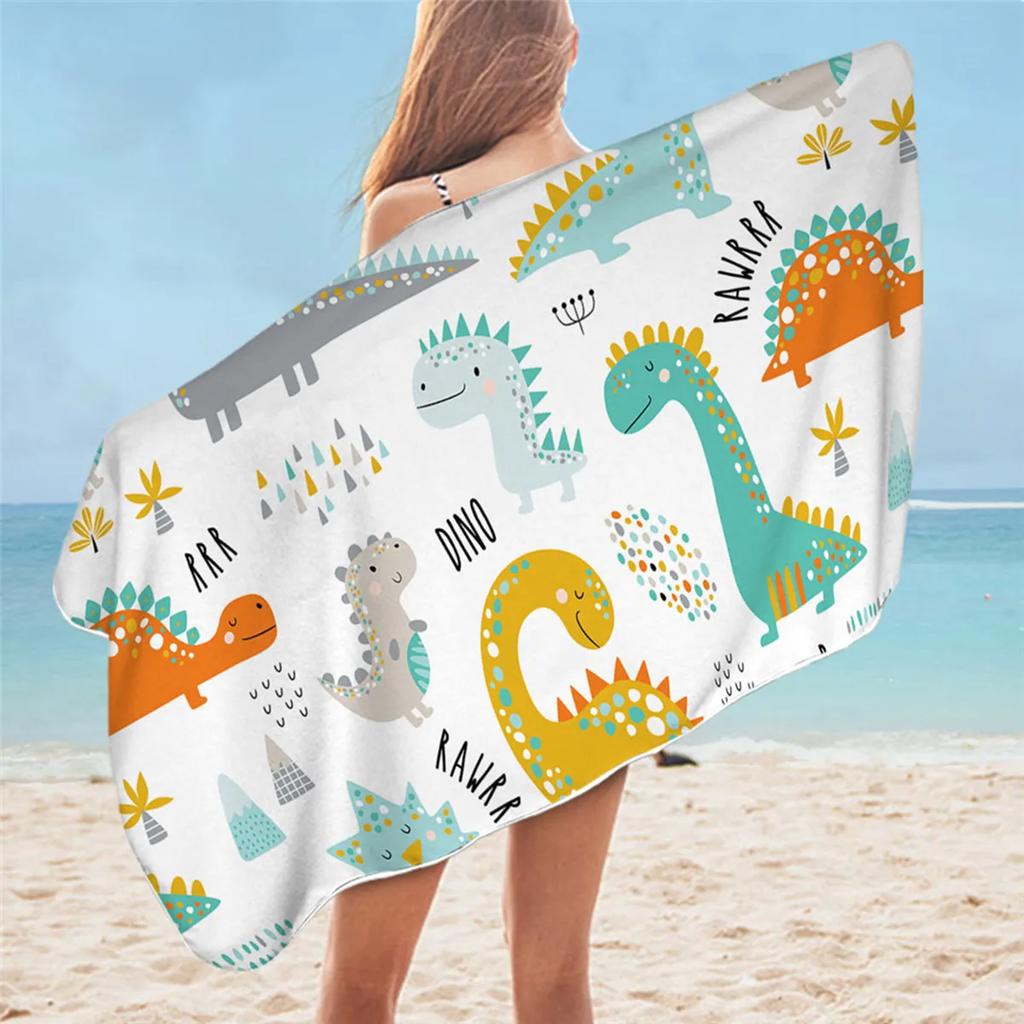 Cartoon Dinosaur Beach Towel for Bathroom Jurassic Print Travel for Kids Boys Microfiber Quick Dry Blanket Camp Swim Women Men