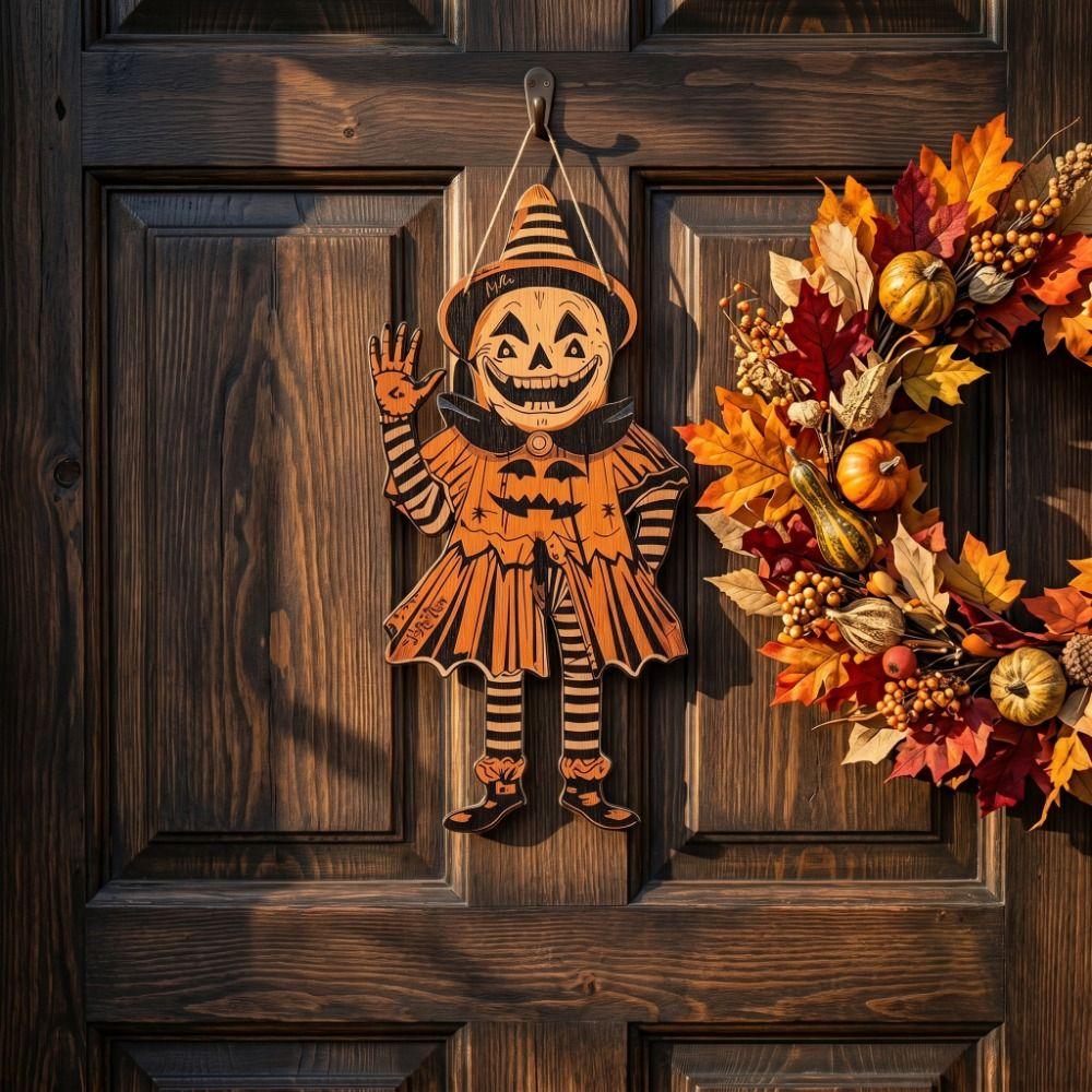 Funny Door Hanging Ornaments 2D Printed Witch's Doorplate Retro Decorative Plate Christmas