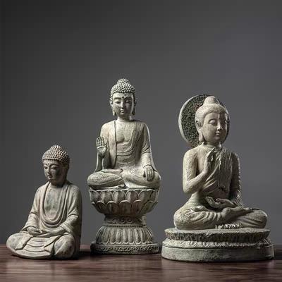 FengShui Buddha soška pro štěstí venkovní, zahradní dekorace socha Buddhy pro domácí meditační dekor terasu stůl veranda dvůr umění pryskyřice
