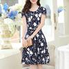 Women Elegant Fashion  Knee Length Short Sleeve Retro Printing Dress