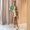 Trendy European & American Printed Cotton Linen Shirt Dress - Casual Slim Fit