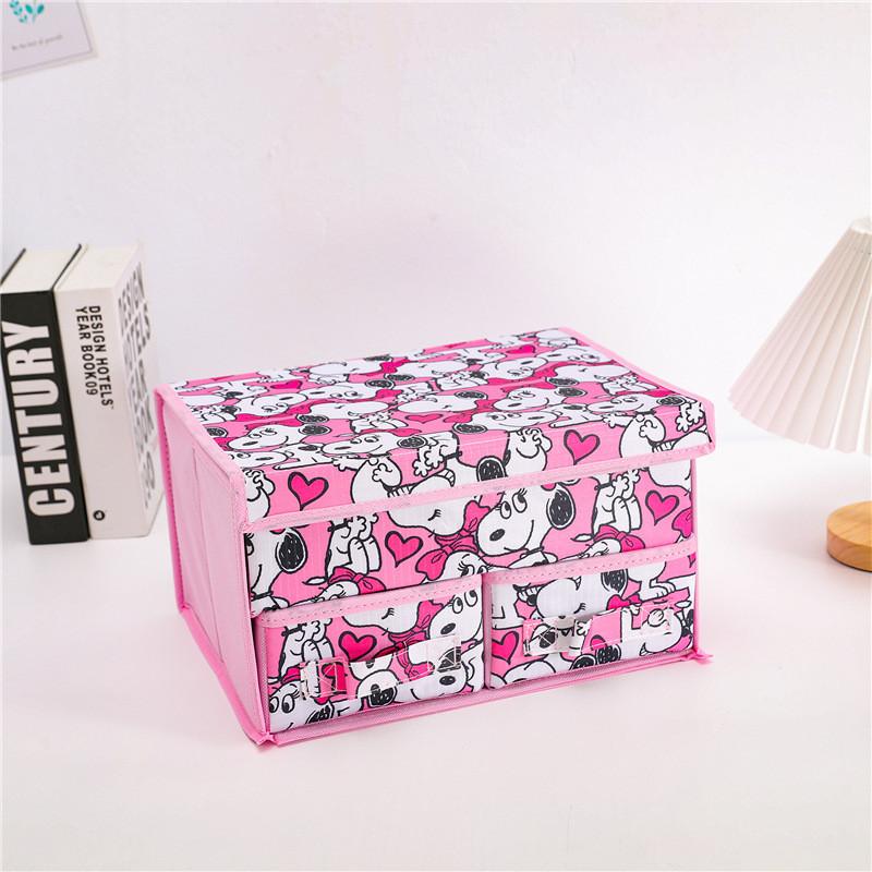 Cute Snoopy Totoro Printed Drawer Style Foldable Double Layer Flip Storage Box For Bedroom Storage And Closet Use