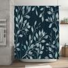 Modern Grey Leaf Print Shower Curtain Waterproof Bath Rug Decorative Home Decoration Blue White