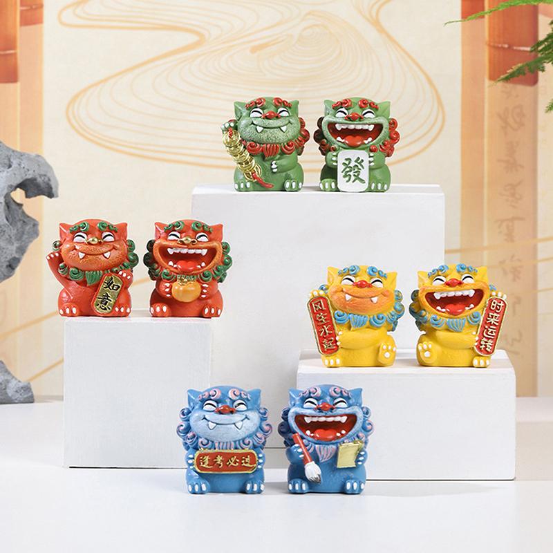 2Pcs Mascot Ornament Chinese Style Lucky Dancing Lion Model Decoration Holiday Gifts Office Decorations