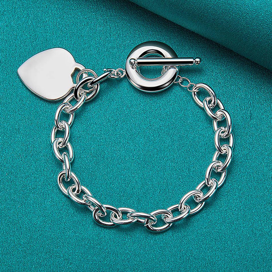 

Браслет из стерлингового серебра 925 пробы с сердцем для женщин, свадебная вечеринка, цепочка OT, модные украшения 20cm