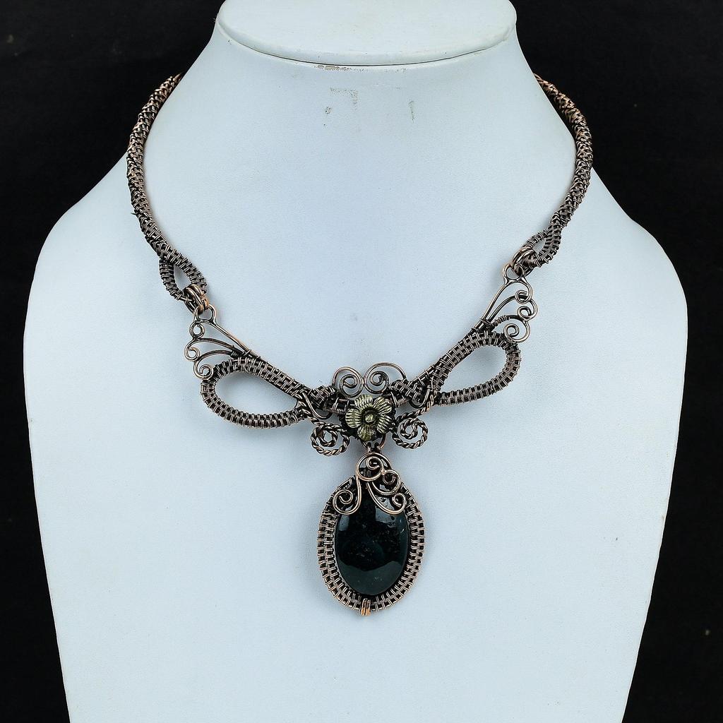 Bloodstone Necklace, 999 Copper Wire Wrapped Jewelry, Gemstone Jewelry Adjustable Chain Necklace, Handmade Wedding Gift Jewelry