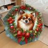 1pc Christmas Wreath with Papillon Dog Umbrella with Plastic Handle,Suitable for All Seasons Home Travel Outdoor UmbrellaDD245