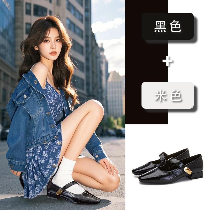 Sheepskin pad Mary Jane shoes women's 2025 spring new pointed Velcro fashion single shoes women's casual versatile women's shoes