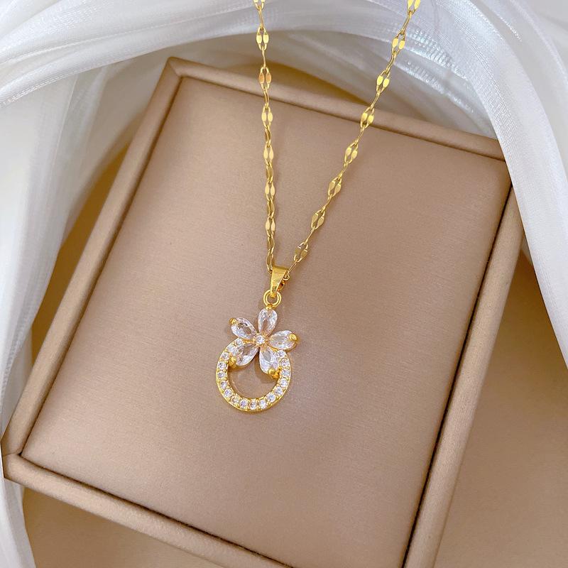 Flower Ring Temperament Micro-Diamond Necklace Women'S Exquisite Wind Collarbone Chain With Jewelry