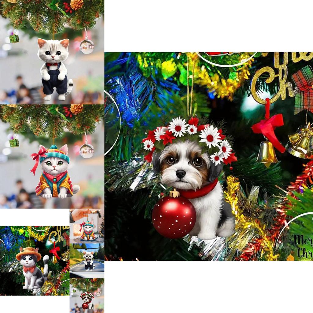 Creative Christmas Cat Car Charm Acrylic Cute Backpack Decoration For Auto Styling