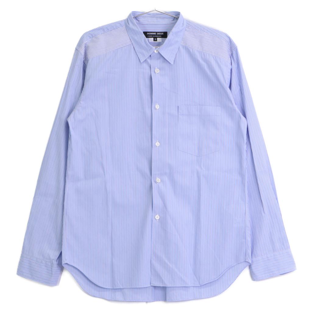 COMMEdesGARCONS HOMME DEUX DN-B053 Blue Cotton Regular Color Long Sleeve Striped Shirt tops M blueUsed