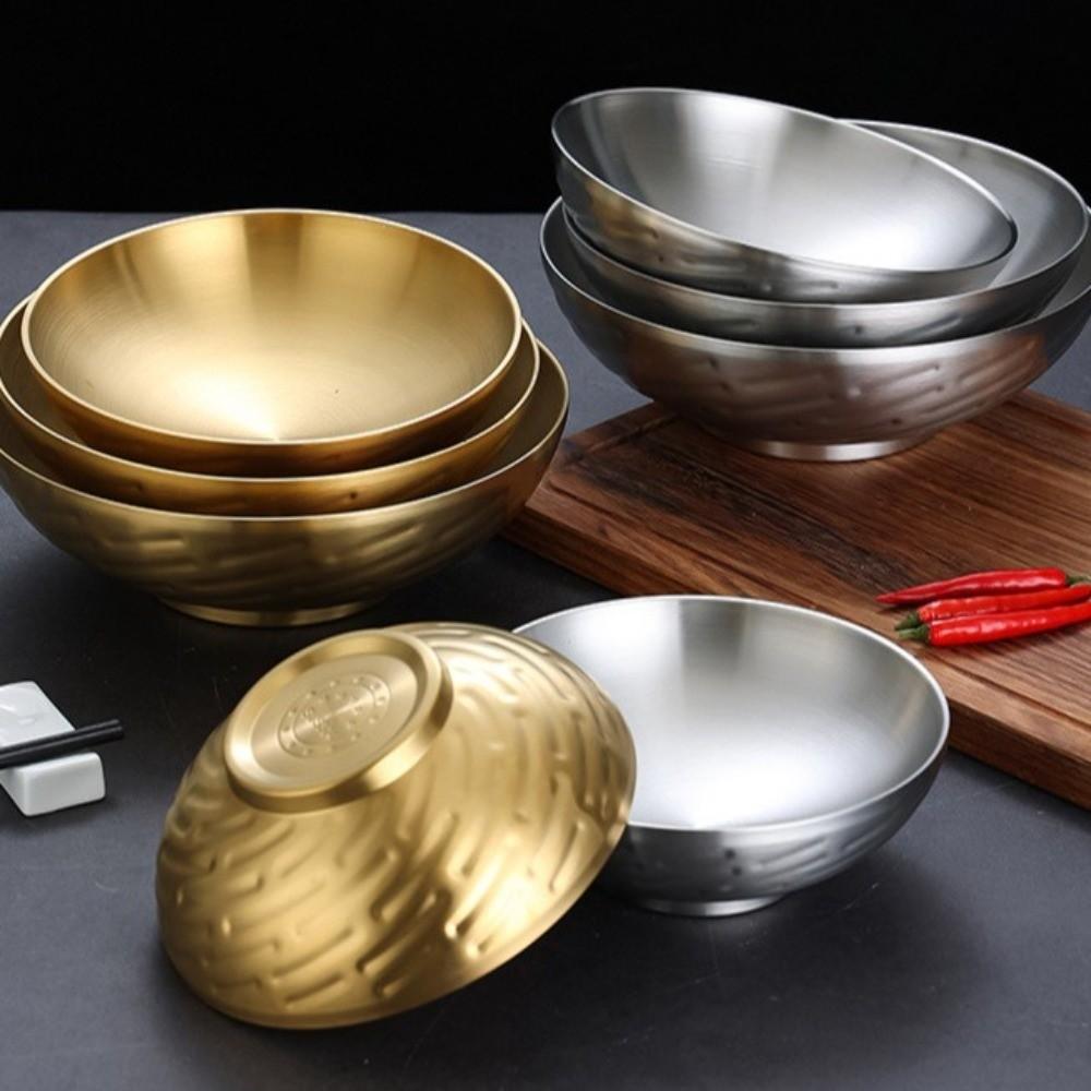 High Footed Korean Ramen Bowl Double Layer Soup Bowl Rice Bowl Stainless Steel Bowl  Children Use