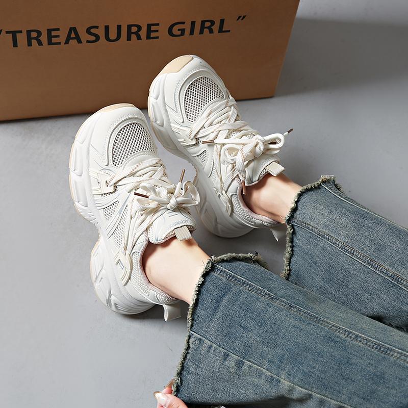 Fashion CRLAYDK Chunky Sneakers für Damen Plattform Mesh Mode Casual Dad Schuhe Damen Schnürschuhe Walking Bequem Sport Tennis