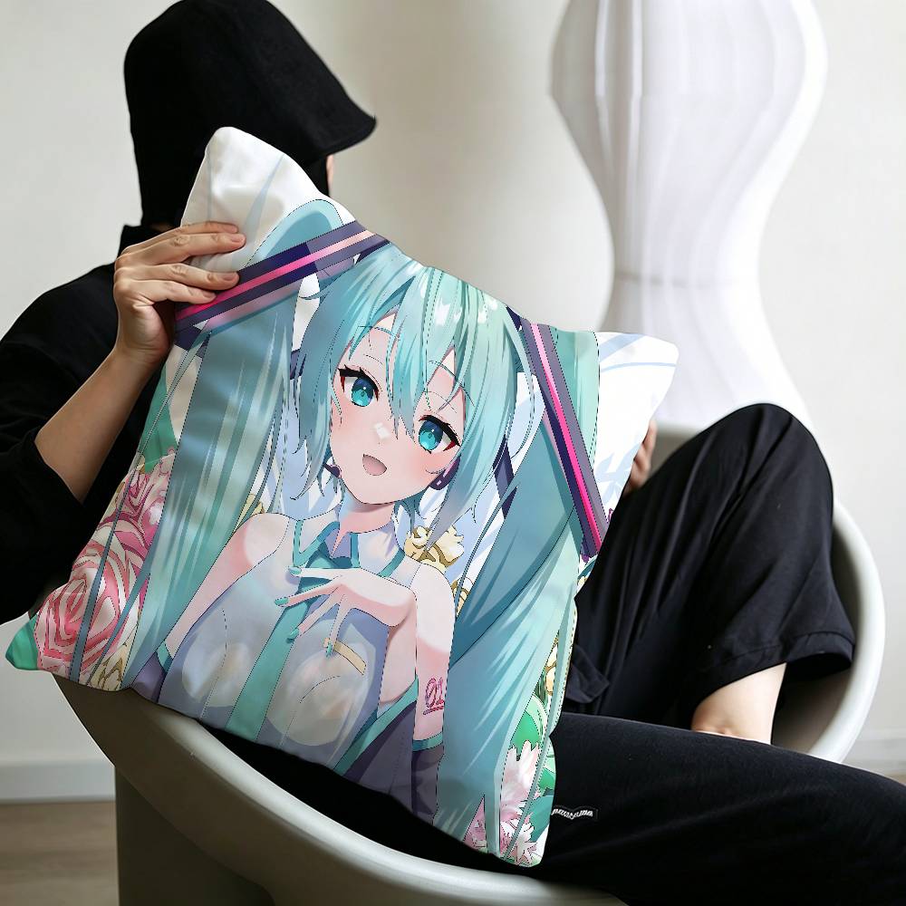 Classic Game Pillow Case Sofa Living Room Bedroom Headboard Backrest Cushion Square Cushion H-Hatsune Girl M-Miku Nap Time