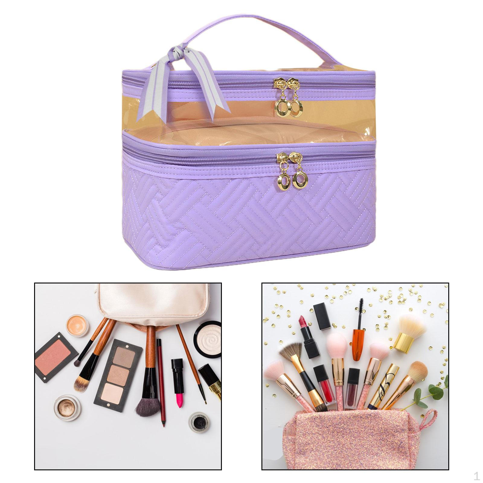 

Double Layer Makeup Bag for Women Waterproof Organizer Toiletry Bags Cosmetic Case Lotion фіолетовий