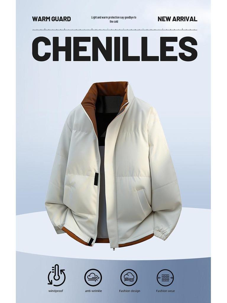 Vintervarmtjock bomullsjacka för män med raglanärmar och upprätt krage