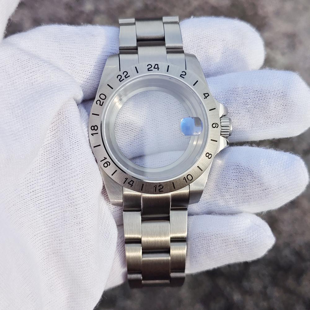 39mm EXP 24 Hour GMT Bezel Watch Case for NH34 NH35 NH36 Sapphire Glass Explorer Men Case Stainless Steel Frosted Steel Strip
