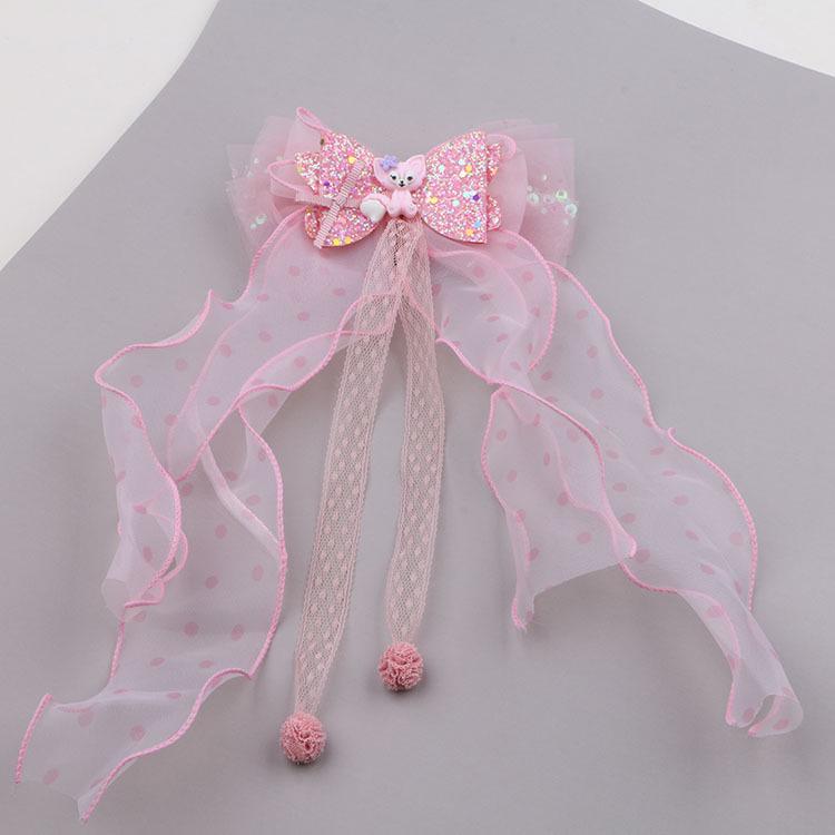 

Корейская заколка для волос с бантом принцессы и ниспадающей синей лентой