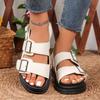 Women's Sandal British Style Rome Shoe Comfy Soft Leather 2024 Summer Sandalias Metal Buckle Casual Slipper Flat Platform Sandal
