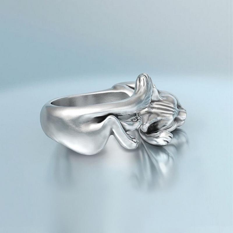 Vintage Cute Cat Ring For Women Cat Ear Adjustable Opening Finger Rings Goth Trendy Silver Color Animal Rings Party Jewelry Gift