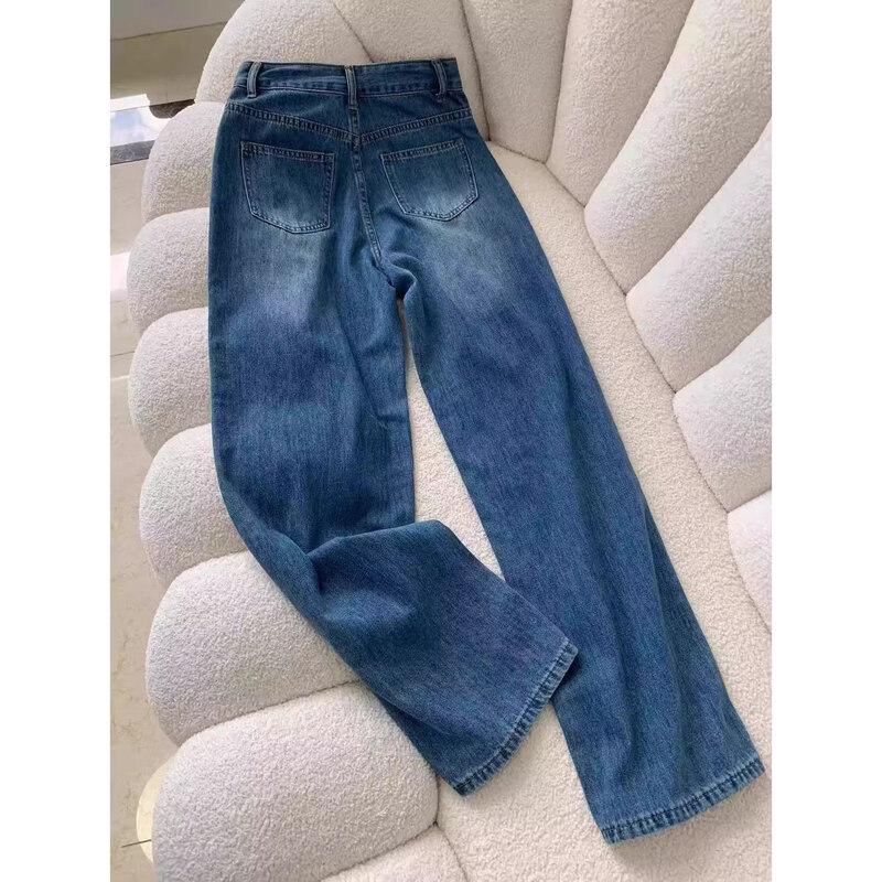 La Chapelle Vintage Blue Straight-Leg Wide-Leg Denim Jeans