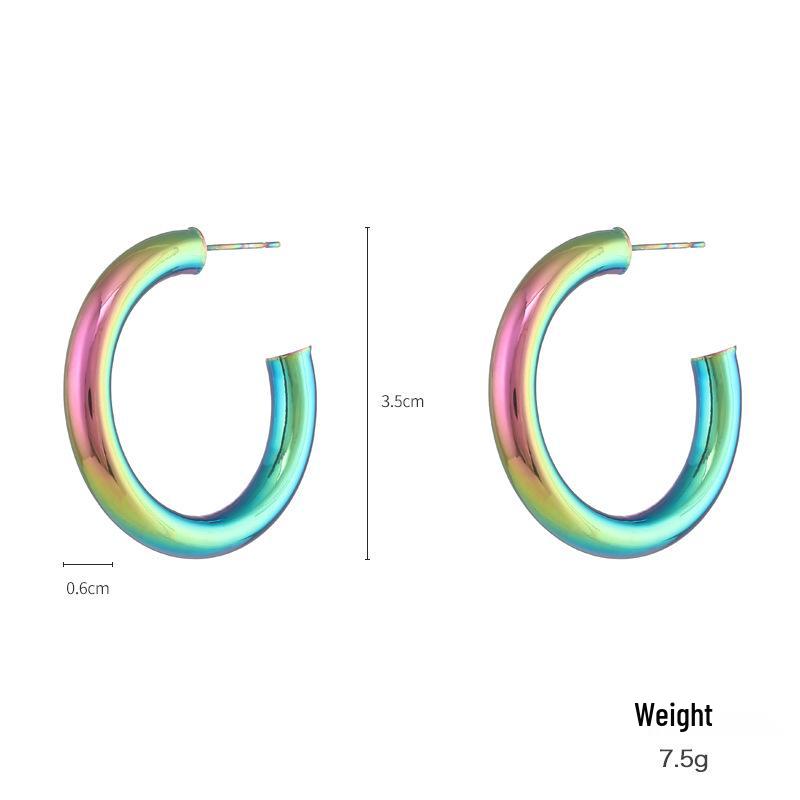 Kenjie Iridescent Electroplated Classic Hoop Earrings for Women - Colorful Punk Retro Style.