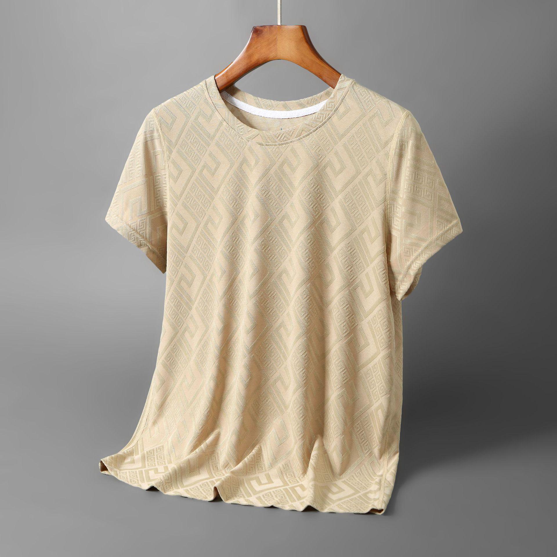 

Мужская футболка с коротким рукавом из жаккардового ледяного шелка - Высококачественная, универсальная уличная одежда 2XL [Recommended 140-160 lbs] хаки