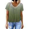 Women Short Sleeve V Neck Pleated Gradient Print Top Loose Fit Casual Blouse Lightweight Soft Fabric Summer Shirt